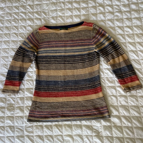 Ralph Lauren Striped Linen-Cotton Sweater Top - Picture 1 of 5